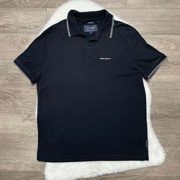 Armani Jeans AJ Mens Small or Womens Large Black Short Sleeve Polo Shirt - Picture 1 of 7
